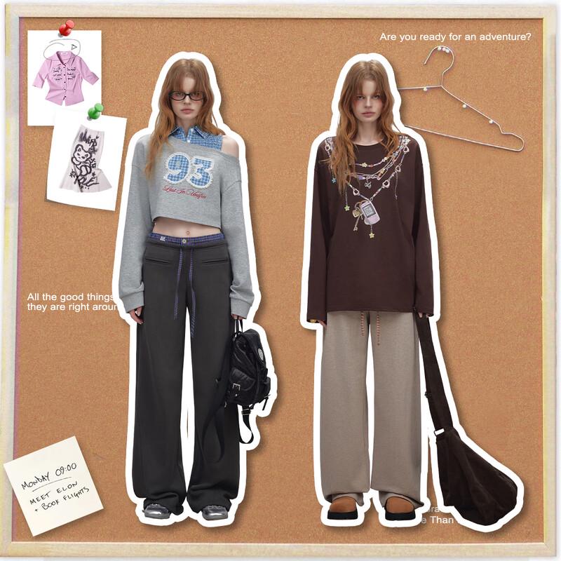 UNIFREE Korean Style Contrast Panel Straight Leg Casual Pants