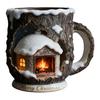 Festive Christmas Mug 3D Tree Bark Texture Themed Santa Reindeer Coffee Cup Resin Holiday Decor Novelty Gifts