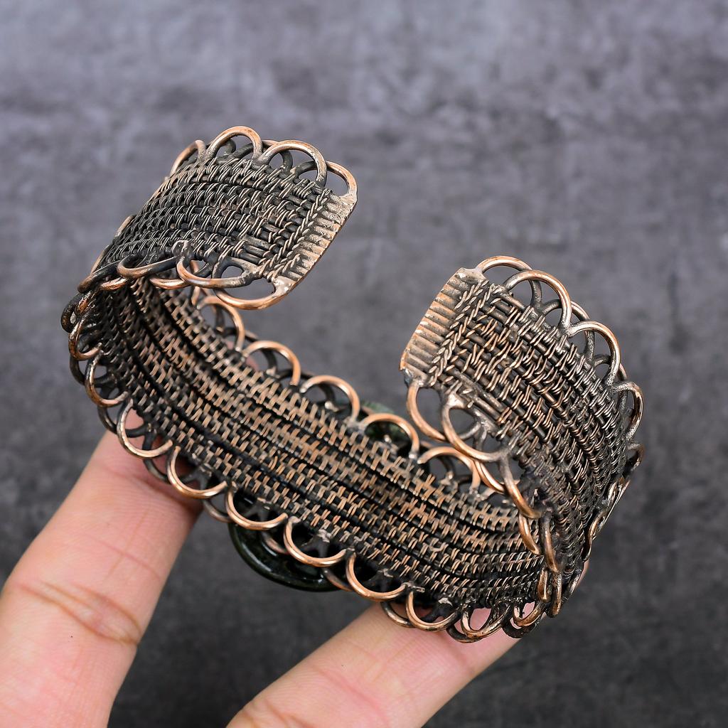 Natural Labradorite Gemstone Copper Wire Wrap Cuff Bangle Adjustable d7z45