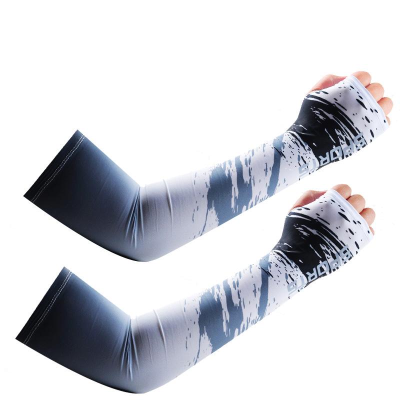 

Summer UV Solar Arm Sleeve Men Ice Silk Cool Muff Anti-Sunburn Splash-Ink Color Elastic Women Gradual Print Breathable Arm Cover M чёрный