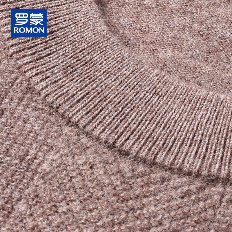 ROMON Men's 100% Pure Wool Solid Crew Neck Thick Sweater