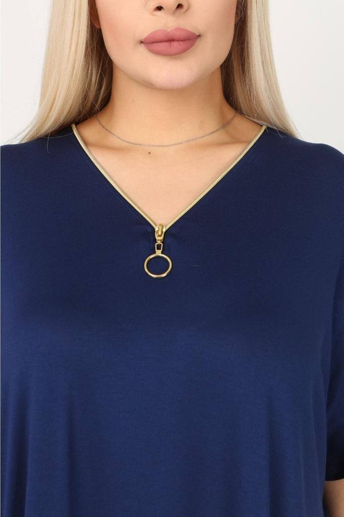 Damen Bluse in großen Größen, Marineblau, Oversize-Bluse mit Reißverschluss