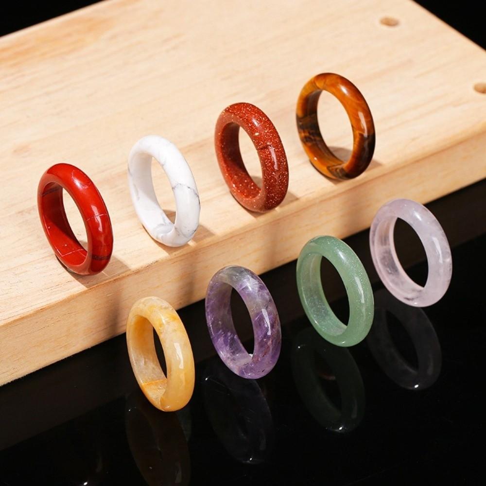 Obsidian Stone Crystal Stone Band Rings Natural Crystal Jewelry Finger Ring Minimalist Ring Women