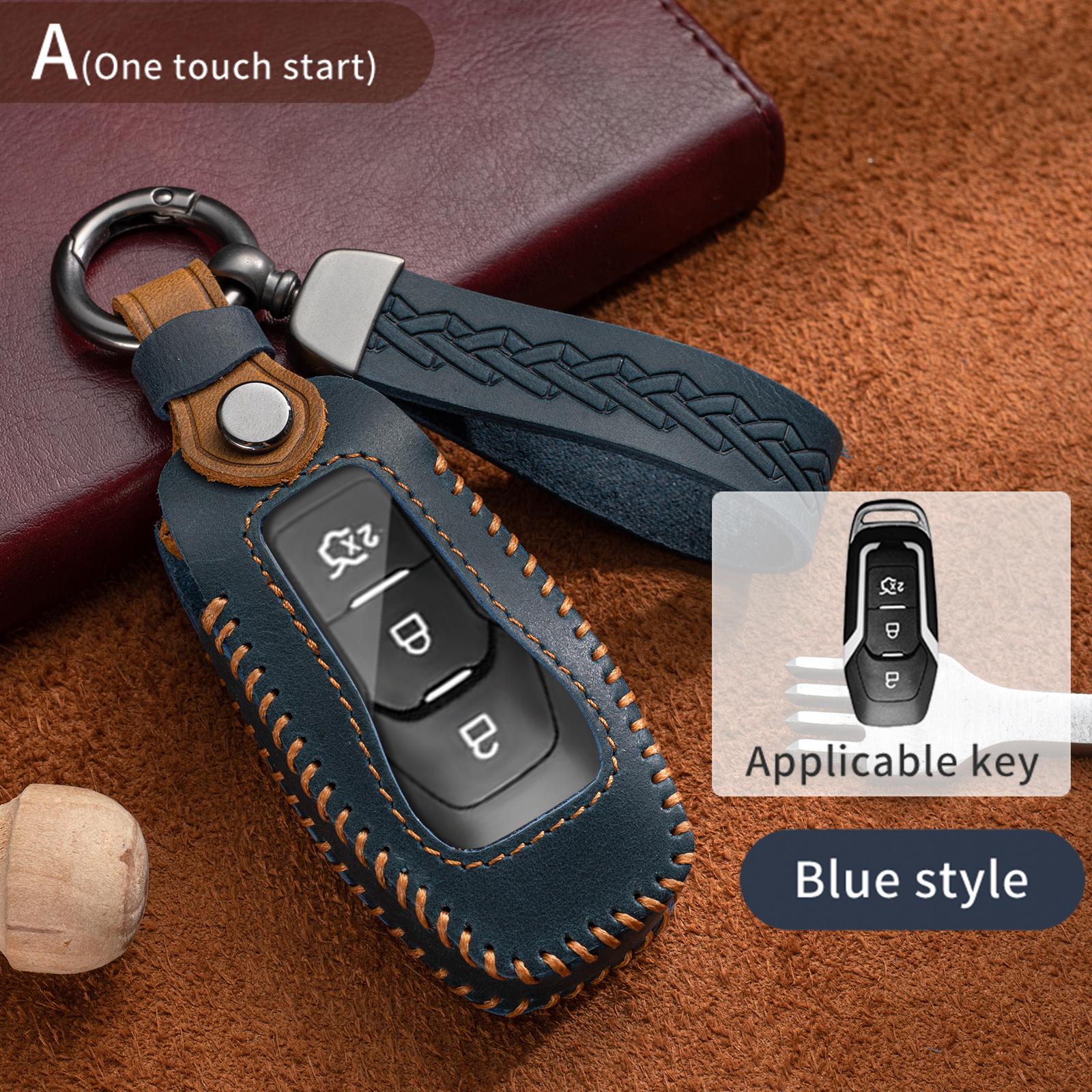 

For Ford Focus 3 4 ST Mondeo 5 MK5 Mustang F-150 Explorer Edge Fiesta Kuga MK3 4 Leather Car Remote Key Case Cover Holder 3 buttons синий