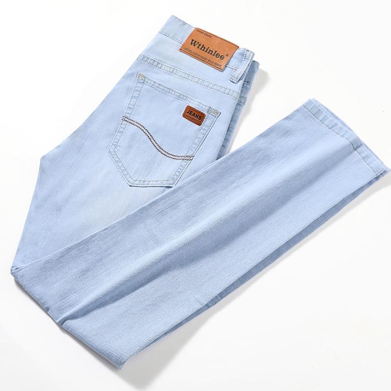 Marke Herren Dünne Jeans Sommer Neuer Stil Business Casual Slim Fit Elastisch Klassischer Stil Hosen Himmelblaue Hose Herrengröße 28 -