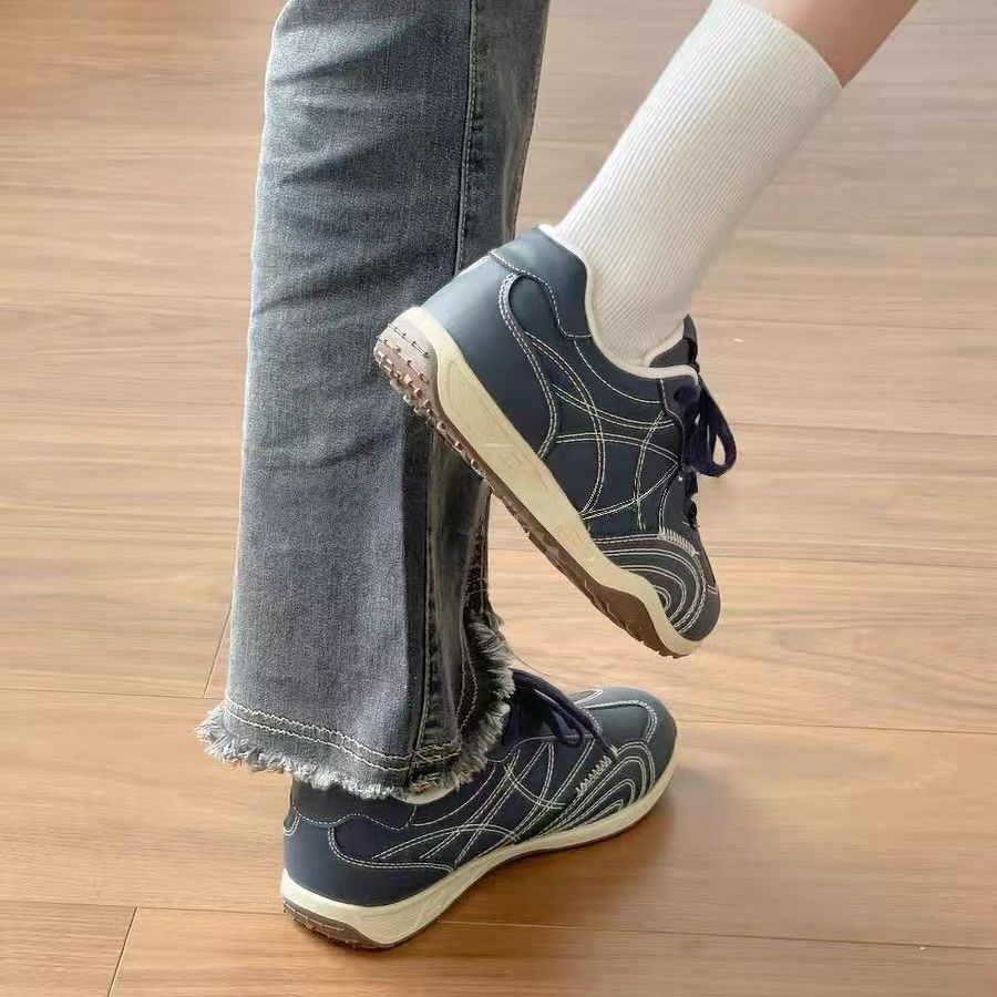 

Корейские ретро немецкие тренировочные туфли женские новые осенние женские туфли платформа повседневная обувь 40 темно-синий