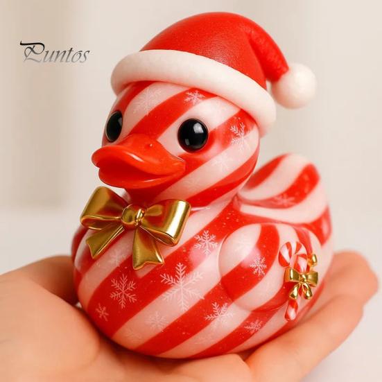 Kersthuisje Ornamentenset Kerst Eend Beeldje, Hars Beeldhouwwerk voor Decoratie, Leuke Micro Landschap Accessoires Desktop Ornamenten met Feestelijke Elementen