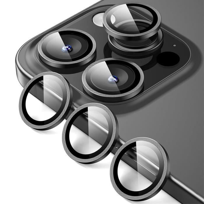Protection de caméra - iPhone - 15 Pro/Pro Max - Verre Trempé - Anti-Rayures - Contour Noir