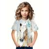 Girls Fashionable 3d Horse Graphic Tee Comfortable Crew Neck Children Girl Short Sleeve Tops Summer Outdoor Kids Clothes