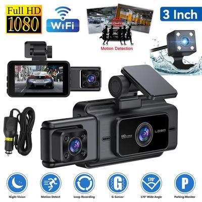New Wifi 3 Camera Car Dvr Dash Cam FHD 1080P 3 Channel Lens Dash Camera Interior Dashcam Video Recorder Black Box Super Night Vision