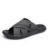 Men Black Leather Slippers Simple Flats Summer Brown Outdoor Roman Sandals Outdoor Beach Shoes Over Sized