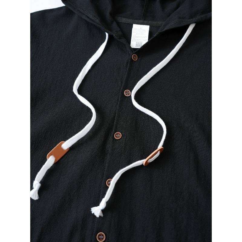 Men's Hooded Linen Blend Shirt, Loose Fit Button-Up Shirt, Long Sleeve Wrinkle-Free Moisture Wicking Casual Top