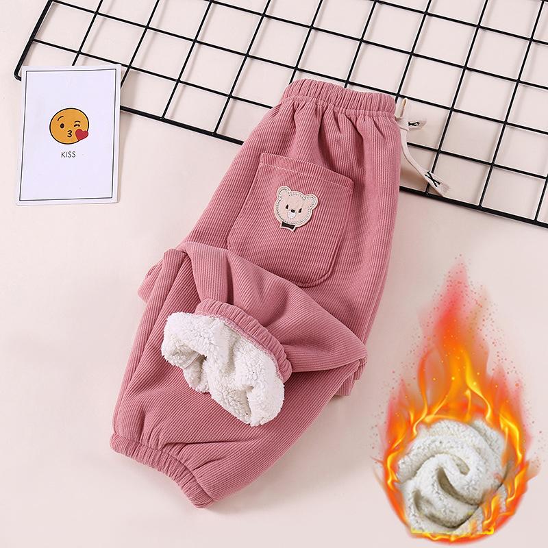Kids Warm Pants Autumn Winter Girls Thicken Trousers Baby Boys Cute Bear Print Children Casual Harem Pants
