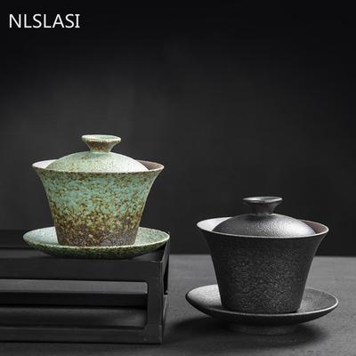 Retro Pottery Gaiwan Teacup Handmade Ceramics Tea Bowl Household Teaware Travel Drinkware Personal Cup Chinese Tea Ceremony