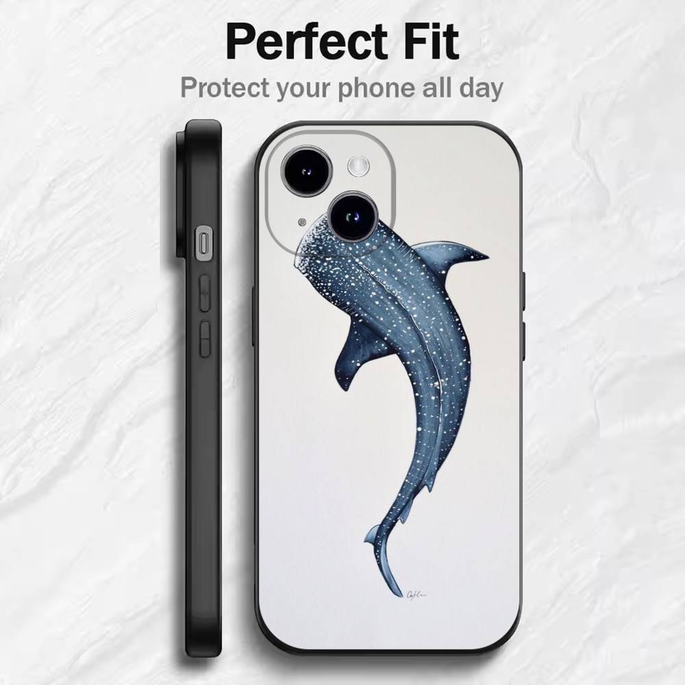 Ocean Shark Whale Design Phone Case For 17 16 15 14 13 12 11 Mini XS XR X 6S 6 Pro Max Plus Black Soft Cover