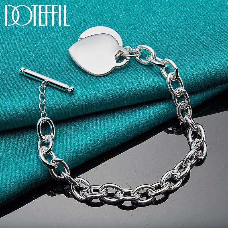 Pulsera con colgante de corazón romántico, joyería hermosa de plata