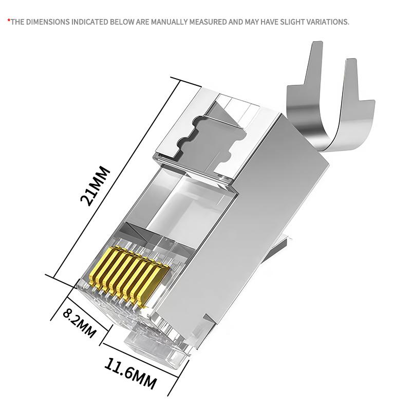 10Pcs Cat.6A shielded through-hole pure copper RJ45 modular plug, 10Gigabit transmission, compatible with Cat6 network cable