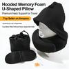 Hooded Memory Foam Travel Neck Pillow - Portable U-Shaped Design