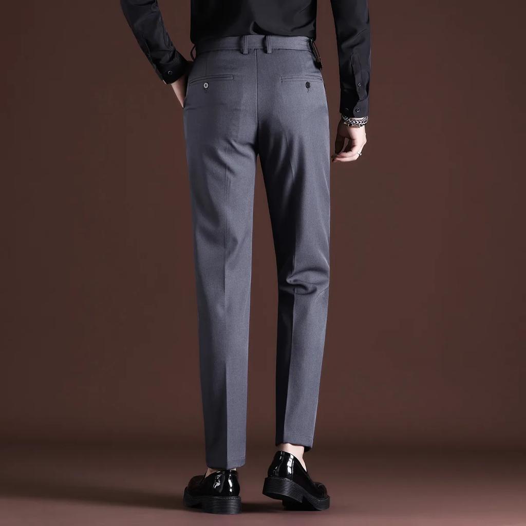 Men Stretch Solid Black Smart Casual  Pants Mens Trousers Office Quick Dry Suit Pants New Spring Autumn Korean Straight Pants