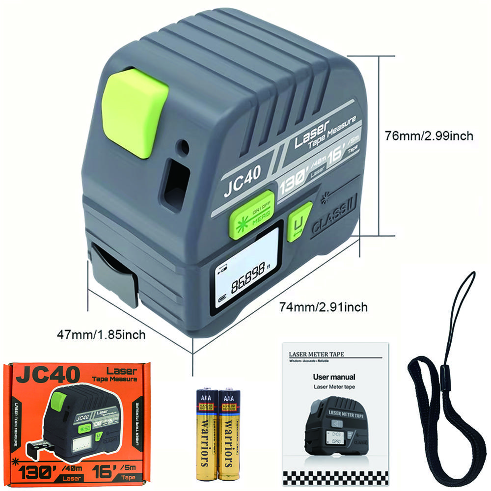 

BOAYAL 2-in-1 Laser Tape Measure 131ft/40m Laser Measurement Tool 16ft/5m Measuring Tape LCD for Woodworking Construction DIY 131ft 40m