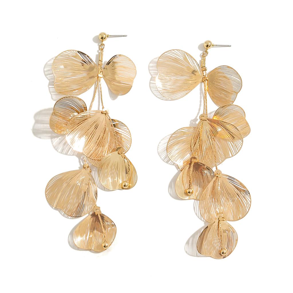 Boho Vintage Big Flower Petal Long Tassel Drop Earrings for Women 2025 Trend Gold Color Hanging Piercing Earrings Wed Jewelry
