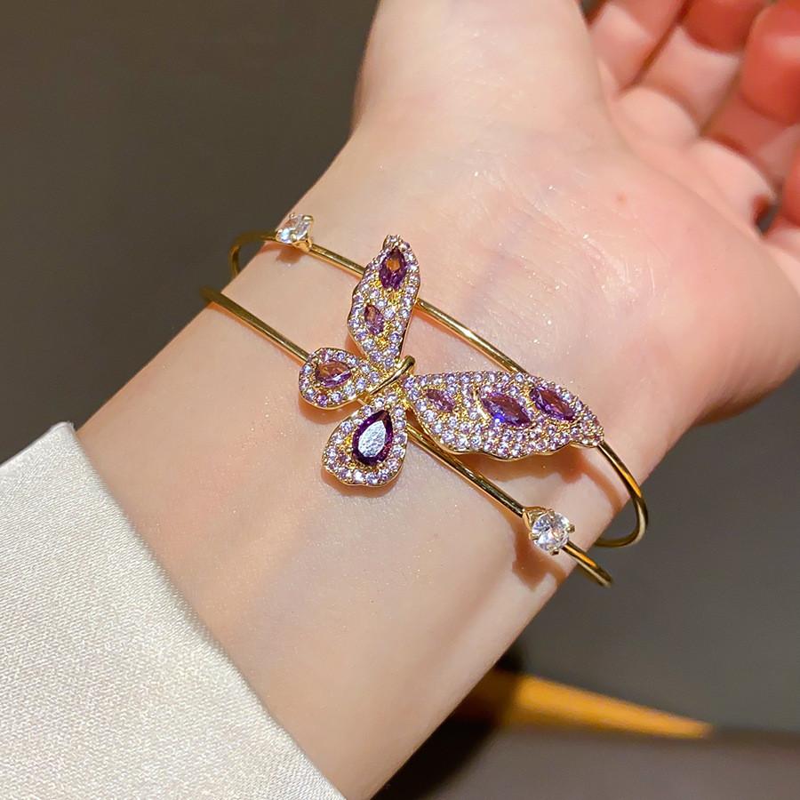 Fashion Butterfly Zircon Double Layer Bracelet With Cubic Zirconia For Elegant Casual Wear