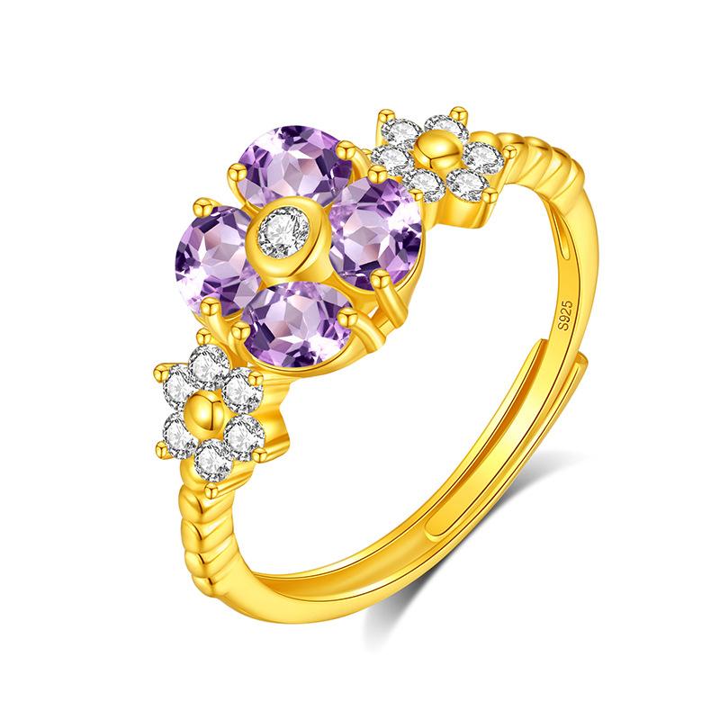 

Summer S925 Silver Planet Crystal Ring, Flower Petal Design, Multi-color Stone Adjustable Band, Fashion Non-fade Jewelry alive