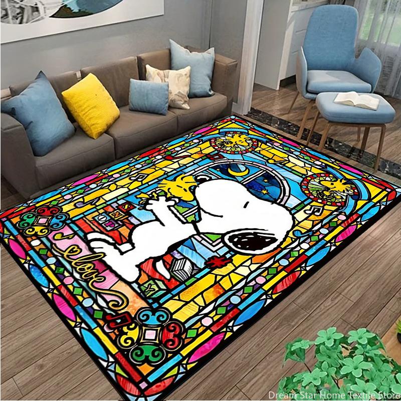 Retro Cartoon Snoopy Kawaii Dog Area Rug 3D Carpet for Living Room Home Decor Large Area Rug Bedroom Rug Non-slip Floor Mat Gift