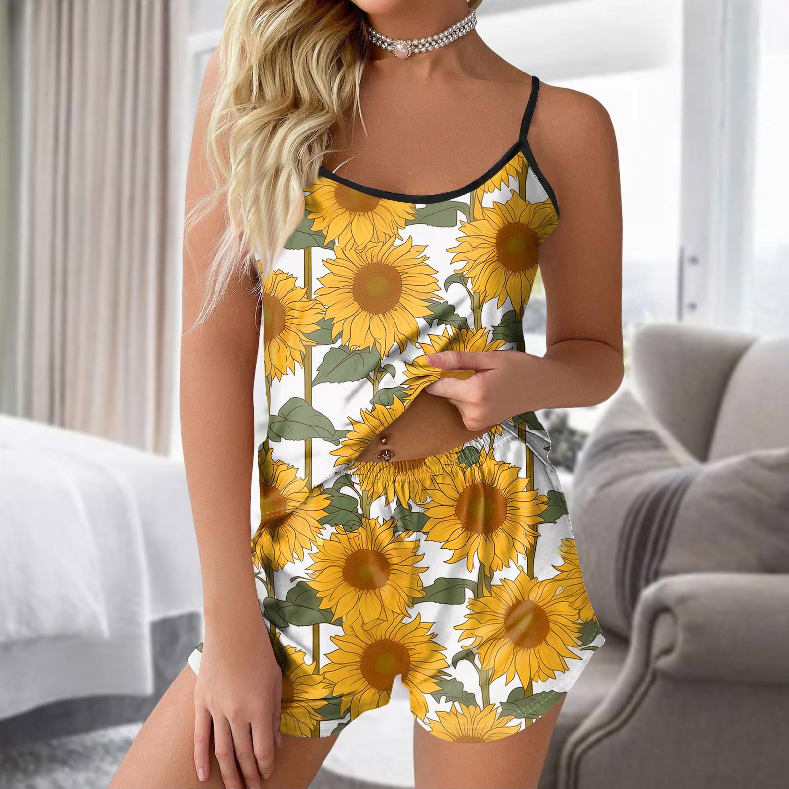 

Пижамные комплекты для женщин, мягкие комплекты домашней одежды из двух предметов, топы без рукавов, шорты, одинаковые пижамы, одежда для сна XL оранжевый