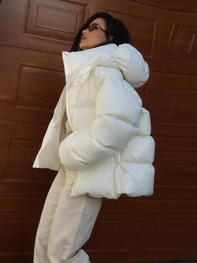 Giacca invernale da donna con cappuccio, maniche lunghe, slim, tasca con cerniera