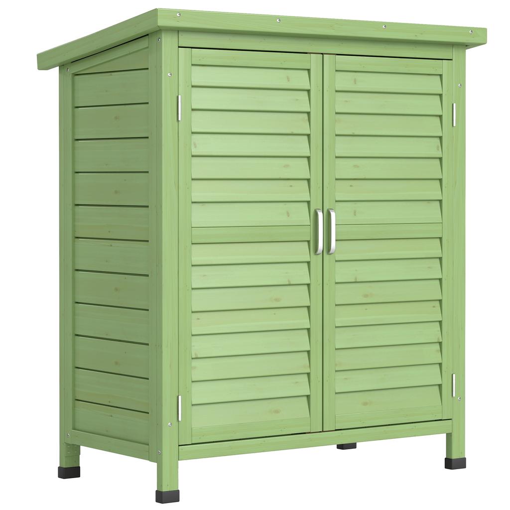 Garden Shed Wooden Garden Storage Shed 2 Door Unit Solid Fir Wood Garage Tool Organisation Cabinet, 87L x 46.5W x 96.5Hcm, Green