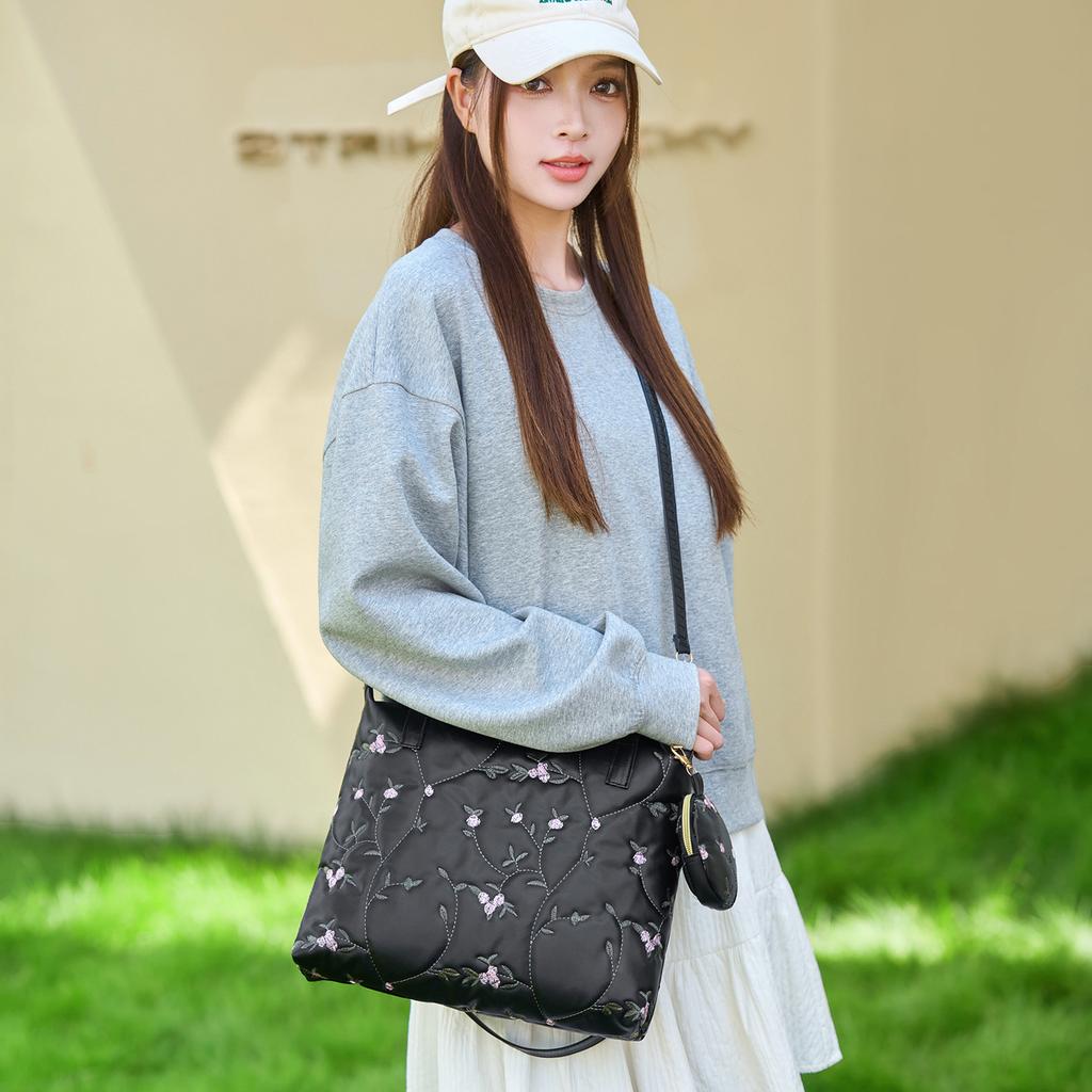 JYL TS Women's Sling Bags  Large Capacity Bag 001 Hand Shoulder PU Embroidered Flower Fashion Women Bag