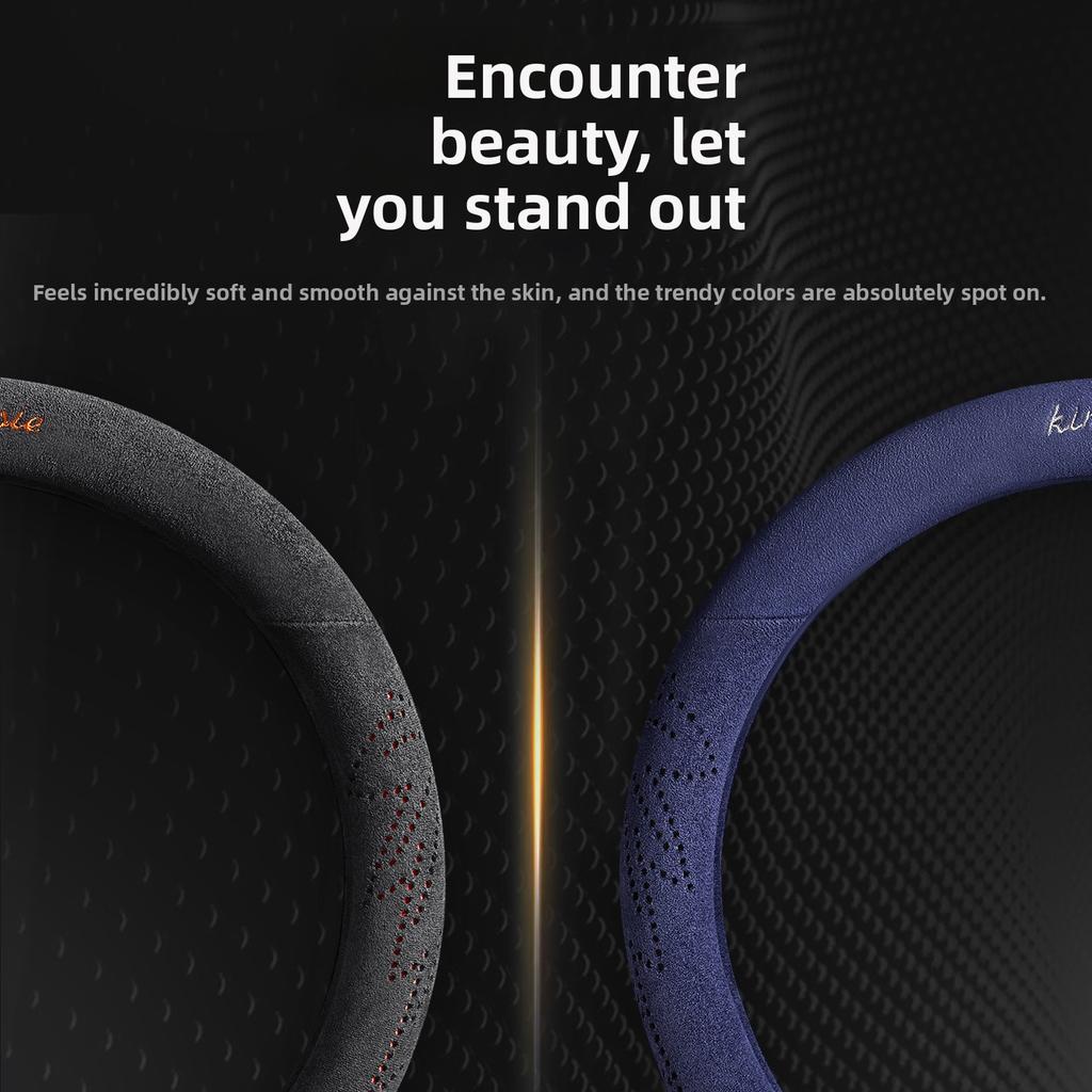NEW Car steering wheel cover ultra-thin all-season suede leather high-grade non-slip sweat-absorbent handle cover winter
