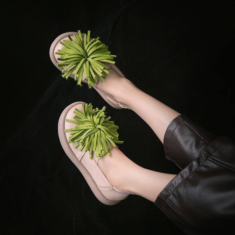 Johnature Genuine Leather Comfortable Ethnic Style Slip-on Shoes Versatile Soft Soled Women's Flat Shoes