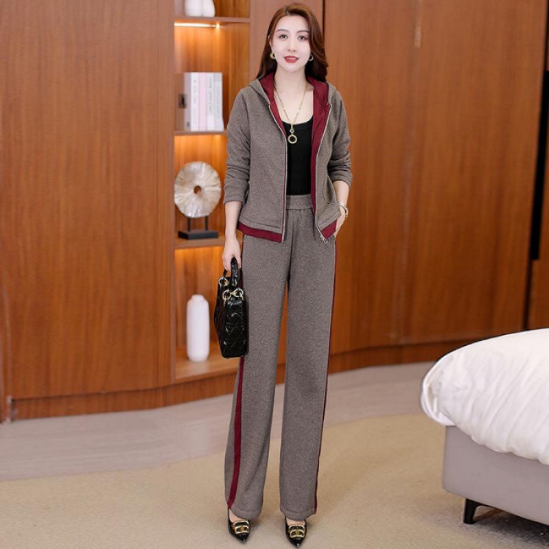 Tuta sportiva casual da donna Inverno 2025: Completo Giacca Calda con Cappuccio e Pantaloni Lunghi in Velluto #895.