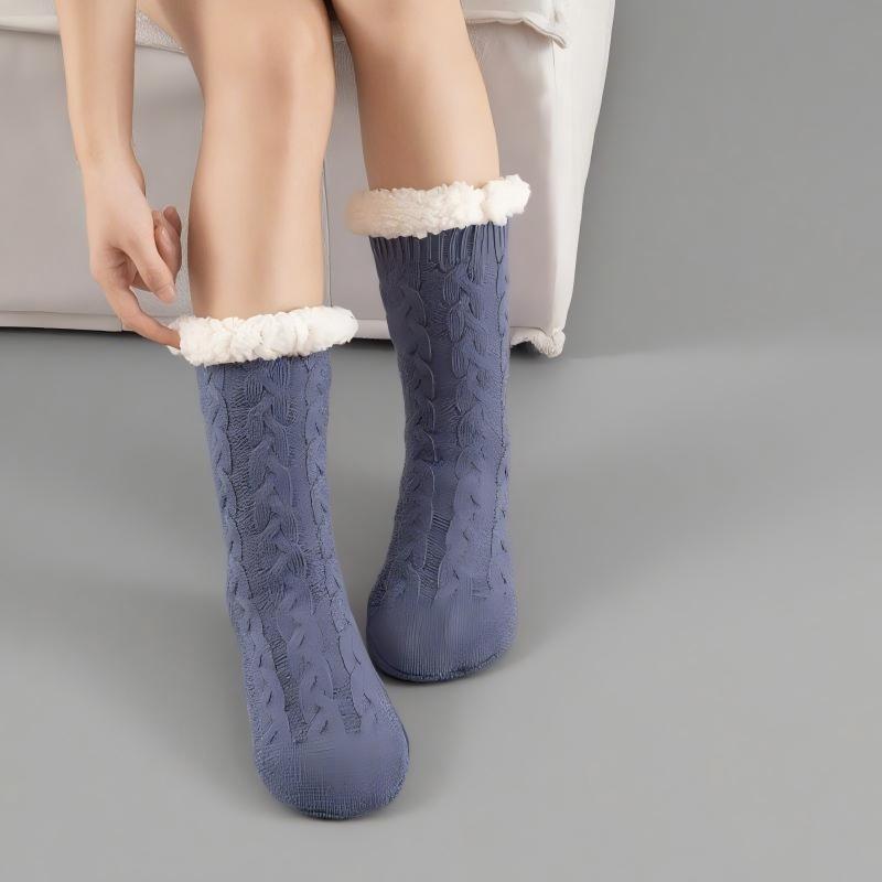 

Autumn and Winter Velvet Thickened Adult Women s Floor Socks Home Warm Men s Socks Non-slip Medium Tube Socks Cover One Size королівський синій колір