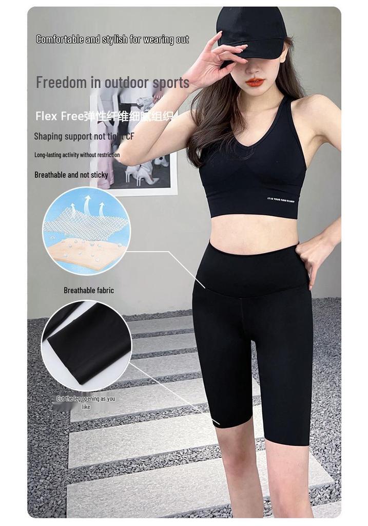 Shark Women's High Waist Gray Yoga Shorts - Spring/Summer Hip-Lifting Base Layer for Fitness
