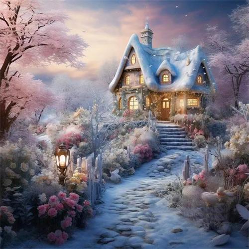 

5D Алмазная Картина Новые Поступления Цветущая Вишня Пейзаж Квадрат Круглый Вышитый Мозаика Снежный Дом Ручной Работы Домашний Декор Full Round 20x20CM