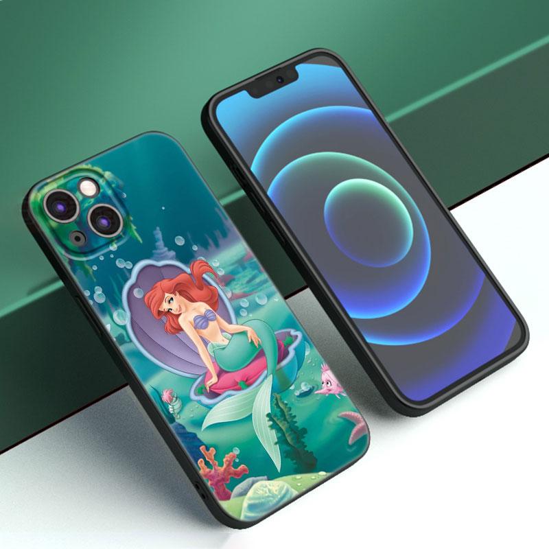 The Little M-Mermaid Phone Case For Apple iPhone 12 13 Mini 11 14 15 Pro Max 7 8 Plus X XR XS SE 2020 2022 Black Silicone Case