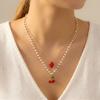 Collana con Ciondolo Cuore Ciliegia Rossa Romantico per Donna Colore Oro Dolce Fragola Frutta Catena Grossa Choker Gioielli per Festa Vacanza