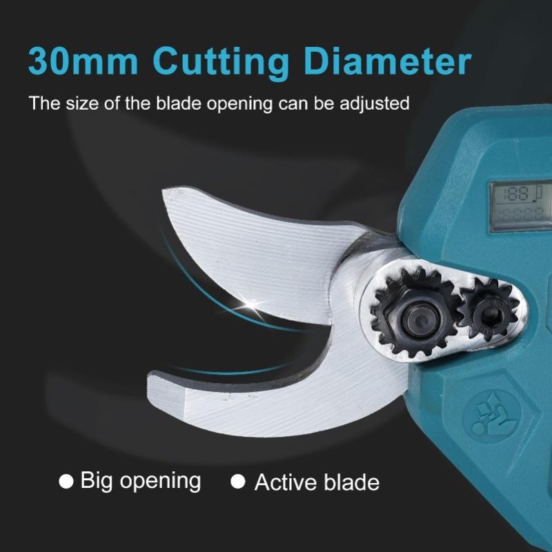 Electric Pruning Shear Brushless Pruning Shears 30mm Cutting Diameter SK5 Carbon Steel Forging Blade LCD Displays Battery Power
