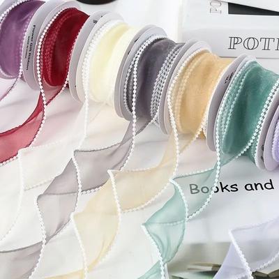 5yards 4cm Pearl Edge Fishtail Yarn Wavy Organza Ribbon for DIY Hair Bows Clothing Sewing Supplies Gift Wrapping Accessories