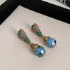 Vintage Aquamarine Ear Clip Sparkle Drop Earring Charms Blue Crystal Earring  Office Lady