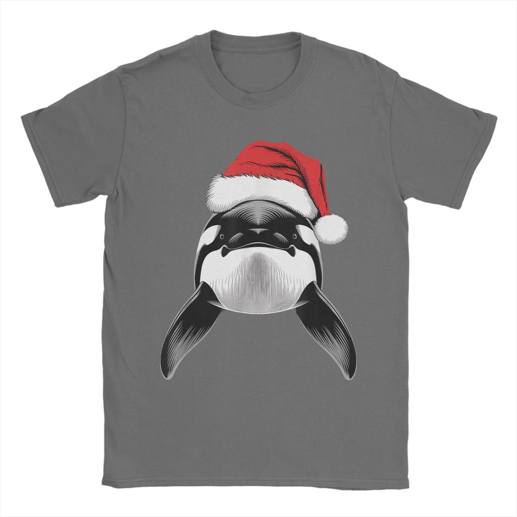 Joyful Orca Santa on Orca Christmas Men's T Shirts  Funny Tees Short Sleeve Crew Neck T-Shirts Cotton Summer Clothing