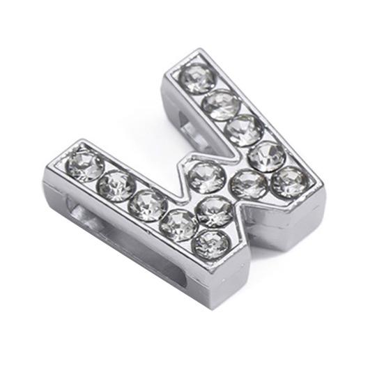 Rhinestone Letter Beads Alloy A To Z Charms Slide Letter Charms Small Spacer Beads for DIY Jewelry Making Keychain Cell Phone Chain Bracelet Craft