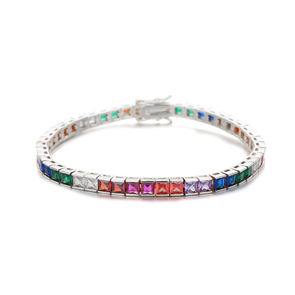 

1111 Summer New Hip Hop Necklace 1mm Color Zircon Tennis Chain Copper Electroplating Unisex Jewelry Accessories Bracelet 6inch (length about 16cm)