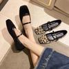 2025 Autumn New Fashion Leopard Print Casual Shoes Metal Decoration Word with Square Head Shallow Mouth Single Shoes Women