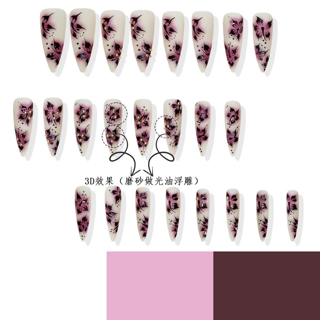 Flower Press on Nail Fake Nails Stick Glue on Nail False Nails Acrylic Nails Artificial False Nails for Nail Art Design