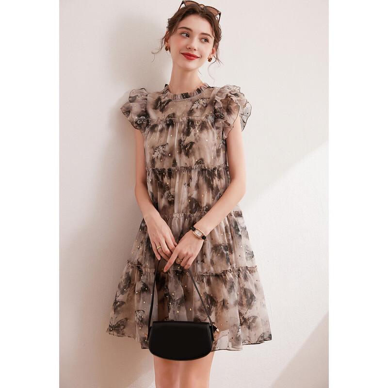 Bailuyu Elegant Sequin Ruffle Fly Sleeve Dress XL