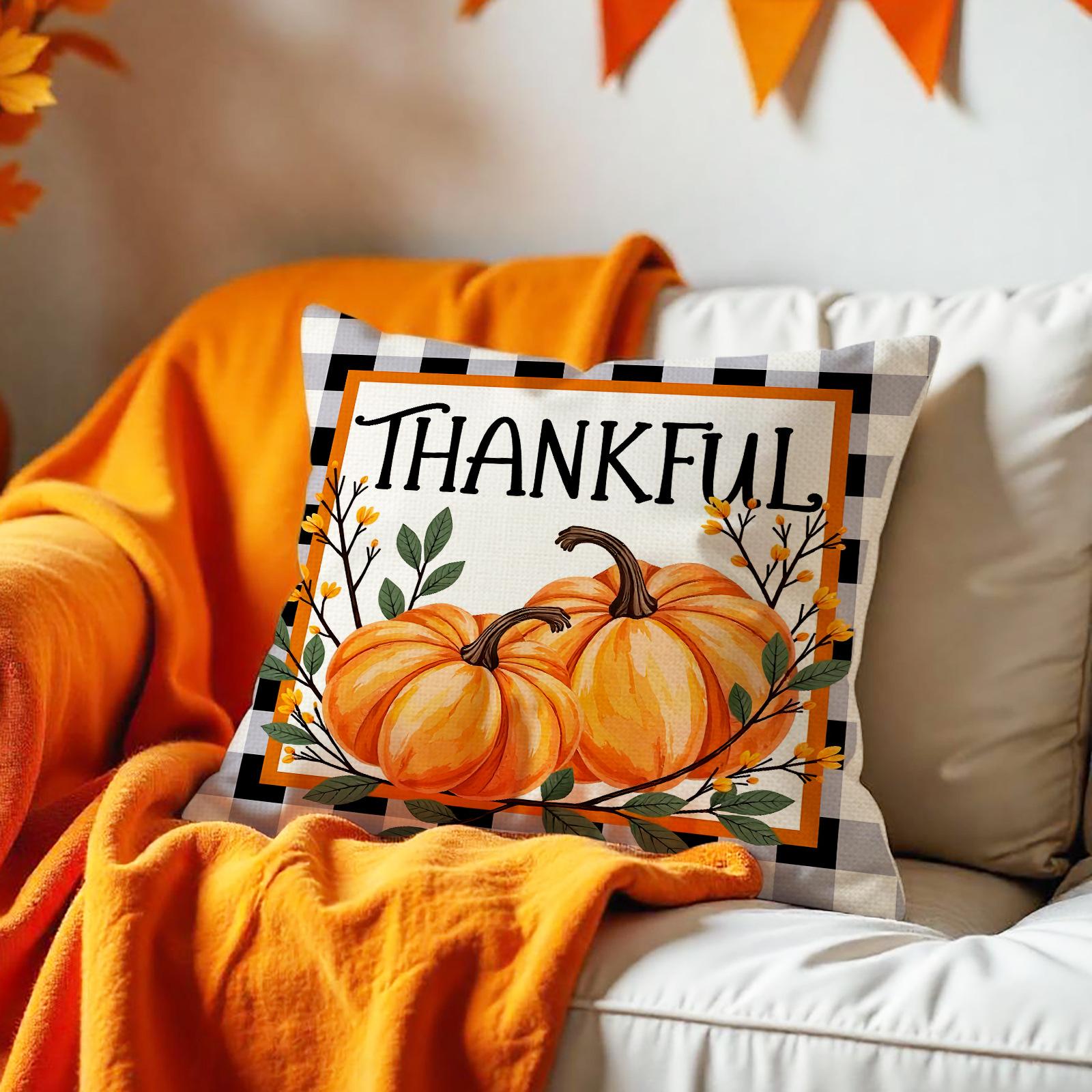 

Thanksgiving Cushion Cover Pumpkin Harvest Maple Leaf Print Linen Pillow Cover Living Room Sofa Decorative Cushion Cover 45*45cm
